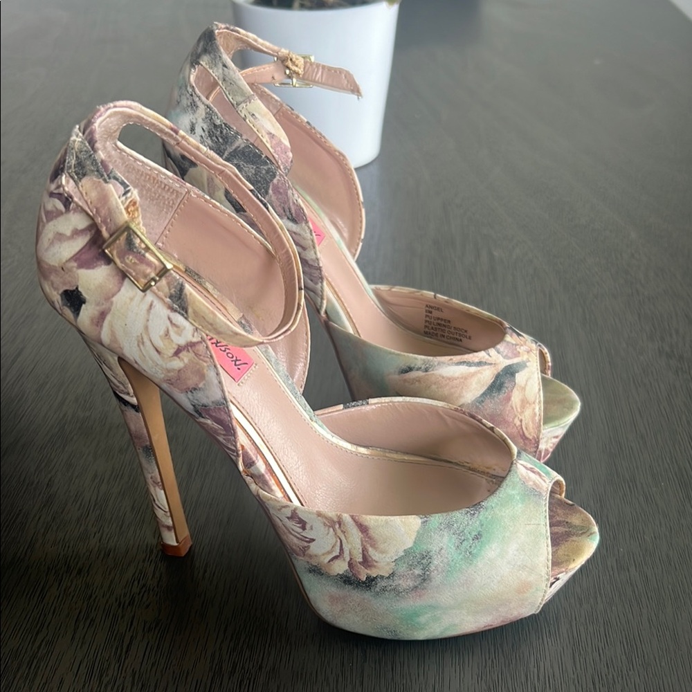 Betsey Johnson Floral Peep-Toe Heels